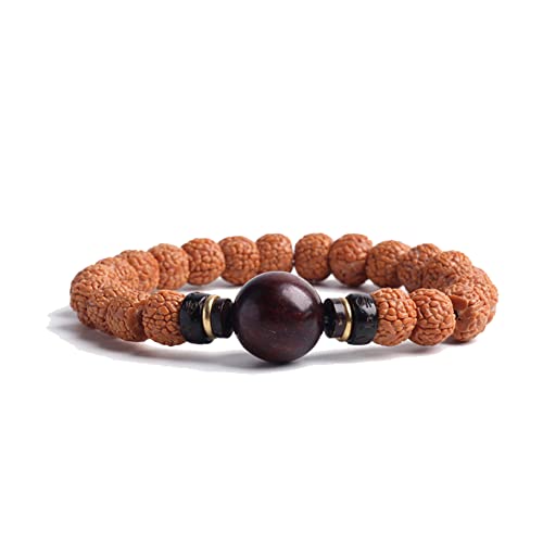 COLORFUL BLING Natural Stone Tibetan Mala Rudraksha Seeds Bracelet for Meditation Beads Prayer Charm Wrist Bracelets Buddha Prayer Yoga Mediation Jewelry - color: big brown
