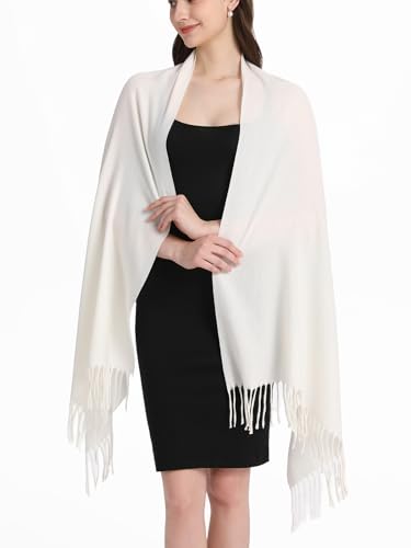 Pashmina Shawl and Wraps for Evening Dresses Resemble Cashmere Scarf for Women Wedding Winter Warm Shawls - color: Cream