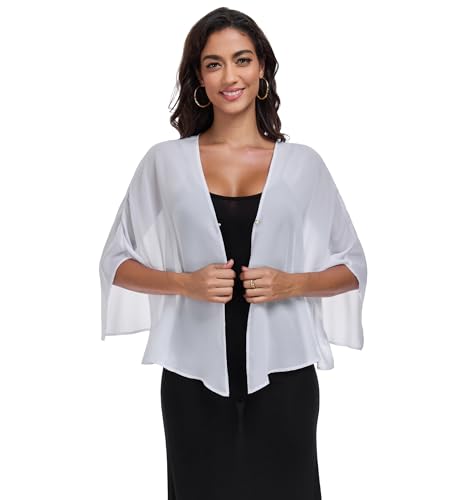 Shawls and Wraps for Evening Dresses Chiffon Soft Shawl for Wedding Guest Party Cover Up - color: White
