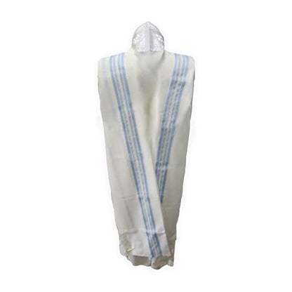100% Wool Kosher Mehudar Badats Traditional Tallit Prayer Shawl, Tallit with a super elegant look - color: With Sky Blue Stripes, size: Size 60 - 75 X 55 Inch
