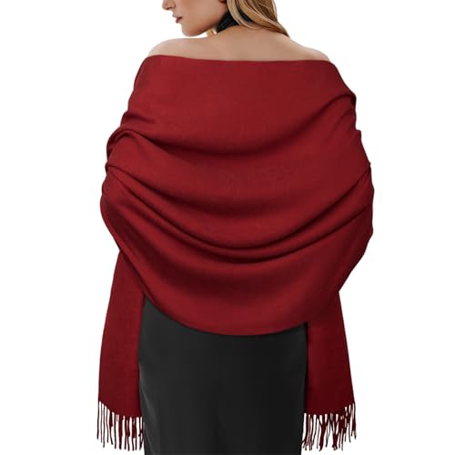 Winter Scarf for Women Pashmina Shawls and Wraps for Evening Dresses Wedding Party Bridesmaid Warm Long Scarves Shawl - color: Wine Red