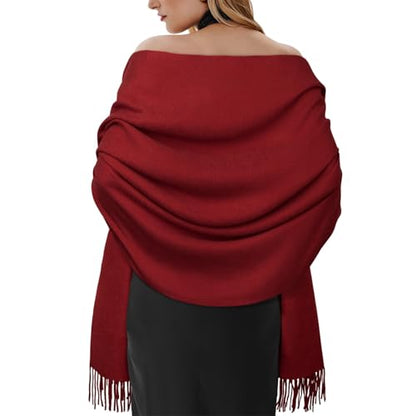 Winter Scarf for Women Pashmina Shawls and Wraps for Evening Dresses Wedding Party Bridesmaid Warm Long Scarves Shawl - color: Wine Red