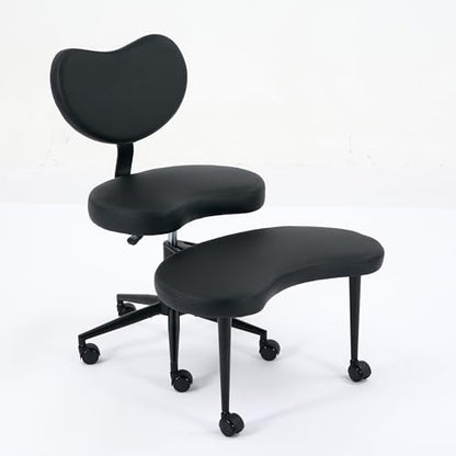 Meditation Chair with Wheels, Ergonomic Criss Cross Chair, Adjustable ADHD Floor Sitting Chair, Swivel Cross Legged Office Chair with High Back, Kneeling Posture Chair, Pu Leathe,Black - color: （pu Leathe）black
