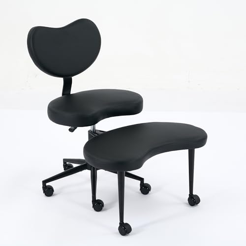 Meditation Chair with Wheels, Ergonomic Criss Cross Chair, Adjustable ADHD Floor Sitting Chair, Swivel Cross Legged Office Chair with High Back, Kneeling Posture Chair, Pu Leathe,Black - color: （pu Leathe）black
