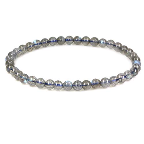 Keleny 4mm Natural Round Beads Gemstones Rock Crystal Stretch Bracelet 7 Inch Unisex - color: Grey Labradorite Quartzite