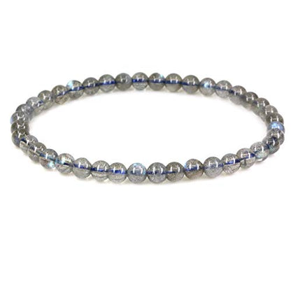 Keleny 4mm Natural Round Beads Gemstones Rock Crystal Stretch Bracelet 7 Inch Unisex - color: Grey Labradorite Quartzite