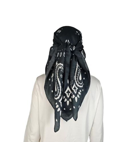 35" Head Scarf Large Square Scarf Like Cotton Hairscarf Fashion Scarves Bandana Night Sleeping Wraps for Women B01 - color: Navy Paisley
