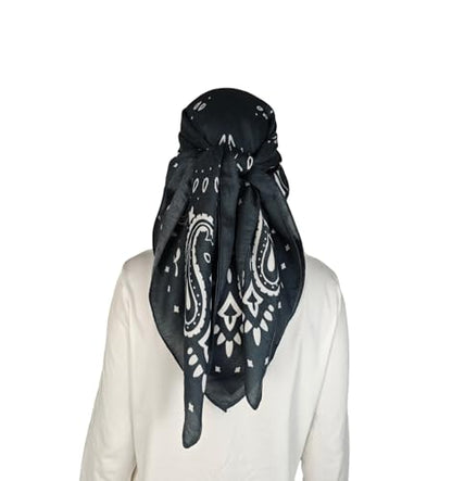 35" Head Scarf Large Square Scarf Like Cotton Hairscarf Fashion Scarves Bandana Night Sleeping Wraps for Women B01 - color: Navy Paisley