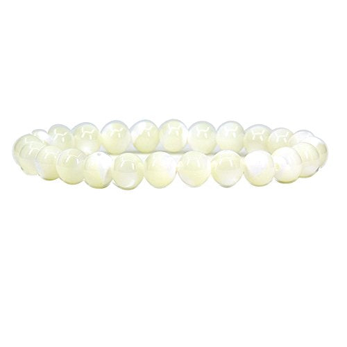 Amandastone Natural Gemstone 8mm Round Beads Stretch Bracelet 7 Inch - color: Mother Of Pearl