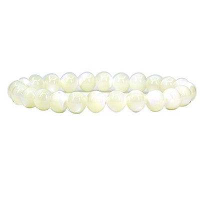 Amandastone Natural Gemstone 8mm Round Beads Stretch Bracelet 7 Inch - color: Mother Of Pearl