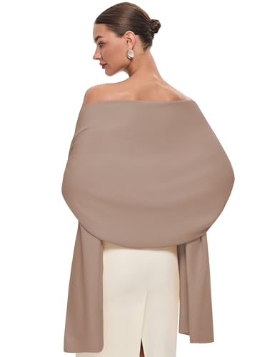 PULI Women's Pashmina Shawl Wraps for Evening Dress Large Scarf Blanket Long Wedding Bridal Winter Warm Shoulder Wrap - color: Tan