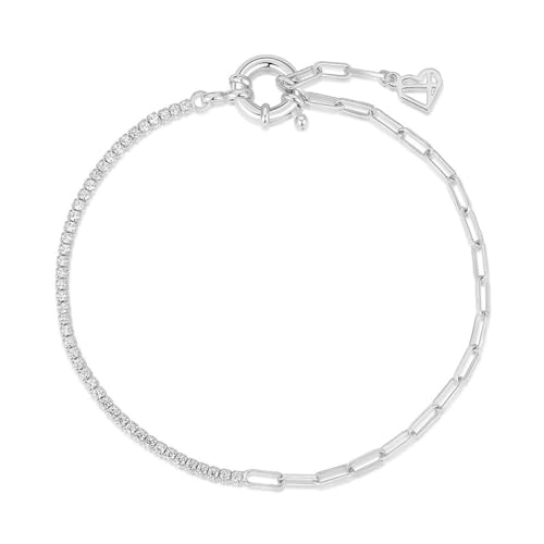 CAITLYNMINIMALIST Dainty Classic CZ Diamond 18K Gold Silver Adjustable Tennis Bracelet for Women Gift for Her - color: Sterling Silver Diamond Paperclip Chain
