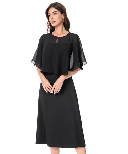 Baoqiya Capelets for women Chiffon Cape Soft Shawls and Wraps Wedding Capes 1920s flapper Cover Up - color: Black