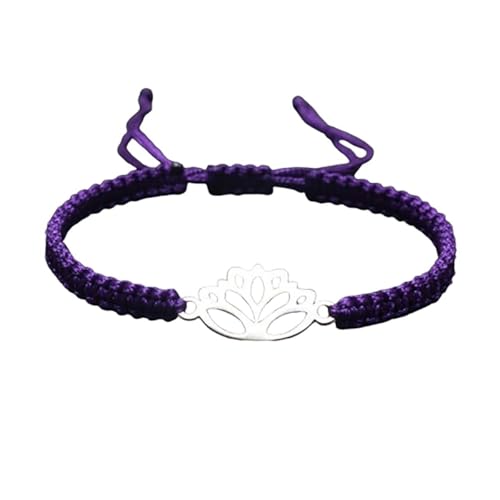 Lotus Symbol Bracelet for Women - Adjustable Cord, Silver Pendant, Spiritual Jewelry Gift - style: Amethyst Purple