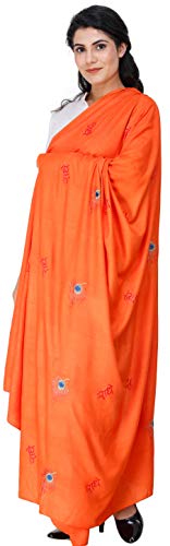 Exotic India Radhe Prayer Shawl with Embroidered Peacock Feather - PolyCotton - color: Flame