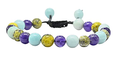 Amazing Gemstone Bracelet for Headaches and Migraines - Amazonite Serpentine Amethyst Bracelet Set for Men Women Healing Calming Anxiety Stress Relief Gifts Pulseras Para Hombres Mujer (Adjustable) - color: Headache & Migraine