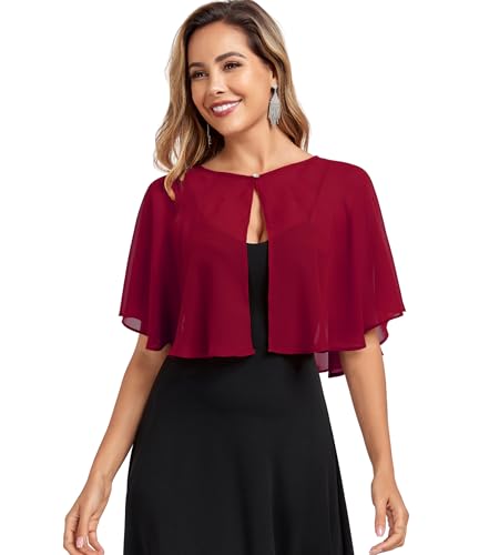 TONGFANTFL Women's Soft Chiffon Capelets Shawls and Wraps for Evening Wedding Cape Bole Cover Up - color: Wine Red