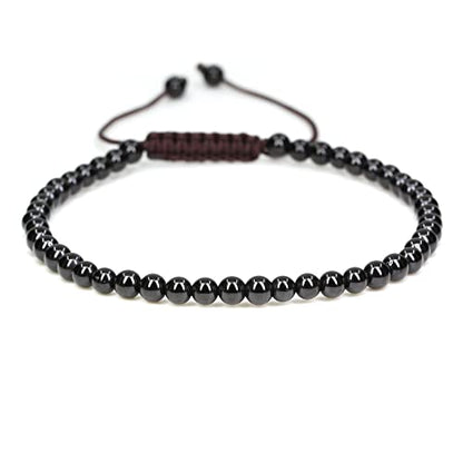 Keleny Natural Gemtones 4mm Round Beads Crystal Adjustable Braided Macrame Tassels Bracelets Unisex - color: Black Tourmaline