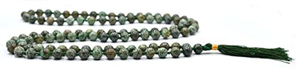 Amazing Gemstone Japa Mala 108 Prayer Beads Necklace and Wrist Mala Bracelet for Meditation - color: African Turquoise, size: Hand Knotted