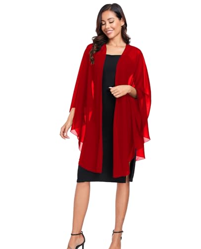 TONGFANTFL Shawls Wraps for Evening Wedding Party Chiffon Scarf Soft Bridal Wraps Wedding Guest Shawl Coverage - color: Red