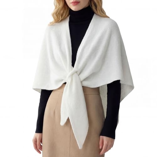 RIIQIICHY Shawl Wrap Women Pashmina Triangle Cape Knit Sweater Scarf for Fall Winter Fashion Accessory - color: White