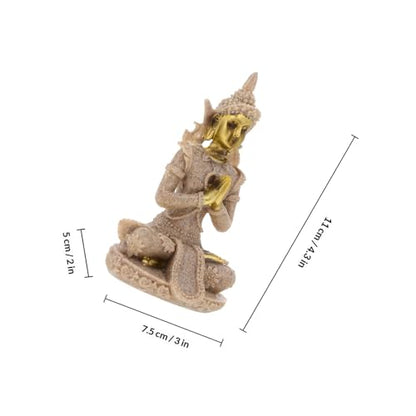 VICASKY Hand Carved Sandstone Buddha Figurine Resin Statue Small Meditation Sculpture Home Décor Accent for Zen Garden and Spiritual Decoration