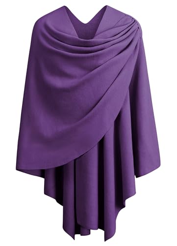 PULI Womens Large Cross Front Poncho Sweater Wrap Topper Knitted Elegant Shawls Cape for Fall Winter - color: 1-purple