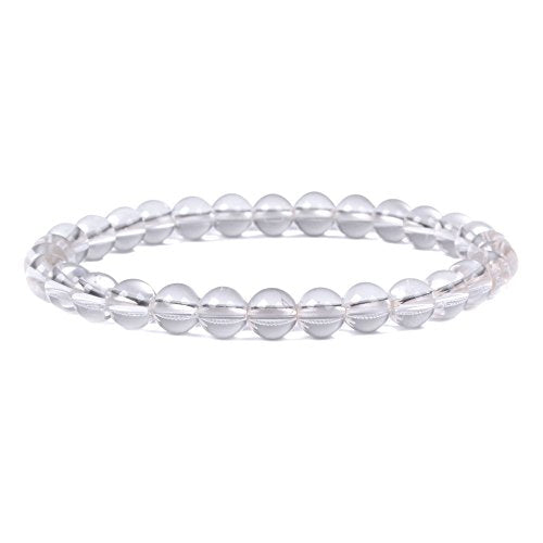 Justinstones Gem Semi Precious Gemstone 6mm Round Beads Stretch Bracelet 6.5 Inch - color: Clear Quartz