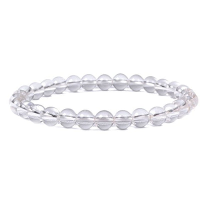 Justinstones Gem Semi Precious Gemstone 6mm Round Beads Stretch Bracelet 6.5 Inch - color: Clear Quartz