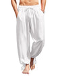 COOFANDY Men's Cotton Linen Pants Casual Harem Pants Elastic Waist Beach Boho Yoga Trousers - color: 1-white, size: Large