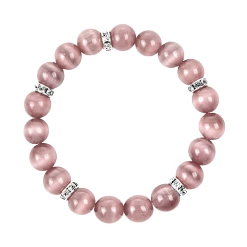 Healing Bracelet For Women Anxiety Crystal Bracelet Chakra Beaded Bracelets Rose Quartz Crystals And Healing Stones Yoga Bead Bracelet Calming Stretch Bracelet Stress Relief Gifts For Women - color: Light Purple-Cat Eye