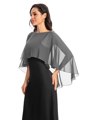 Baoqiya Women's Capelet Shawls and Wraps for Evening Dresses Soft Bridesmaid Shawl Chiffon Cape Wedding Cover Up - color: Dark Grey