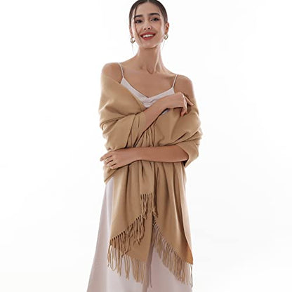 RIIQIICHY Winter Scarfs for Women Pashmina Shawls Wraps for Evening Dresses Large Warm Soft Scarves - color: Camel