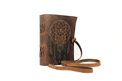 Urooj Handicraft Book Of Shadows journal blank dream catcher with owl leather witchcraft books grimoire spell sketchbook college poetry personal notebooks (Owl Brown) - color: Owl Brown