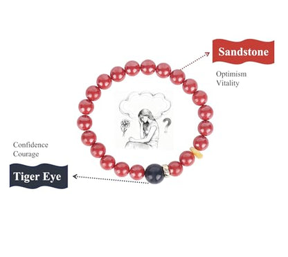 Birth Flower Crystal Bracelets for Women, Handmade Natural Gemstone Stretch Jewelry with Healing & Positive Energy - color: Dec. Holly & Sandstone