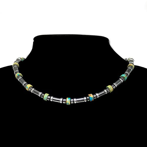 Healing Stress Anxiety Meditation Grounding Energy Gemstone Necklace Series - color: Turquoise & Hematite -6 mm- Stone Tube Beads