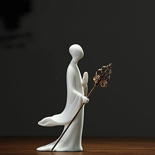 White Jade Ceramics Zen, Meditation Buddhism Minimalist Statue Figurine Monk Cool Swordsman Assassin Kung Fu for Collectible Table Home Shelf Decor Mini Size (Zen Cane) - style: Zen Cane