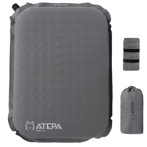 ATEPA Inflatable Seat Cushion, Compact Self-Inflating Seat Cushion for Stadium Airplane Air Travel Bleacher Camping, Blow Up Foam Seat Pad for Outdoor Sports Events Backpacking Hiking Sitting - color: Grey
