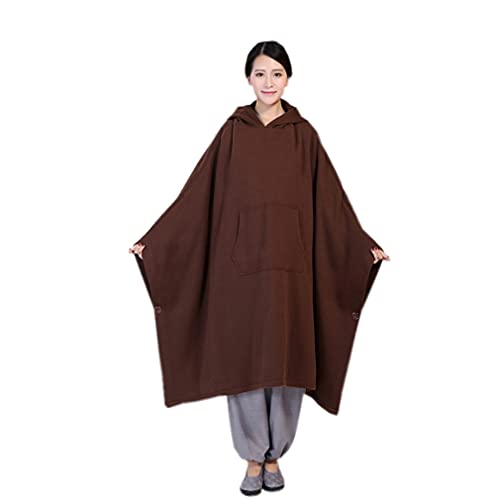 QIEZI Unisex Meditation Hooded Sit-in Cloak - color: Brown, size: XX-Large