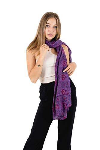 OMA Large Om Scarf Wrap Hand Block Printed Shawl For Yoga Meditation BRAND - color: Purple
