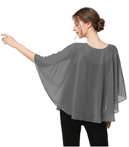 Capes for Womens Casual chiffon shawl Casual Chiffon Cape Sheer shawls and wraps Poncho Capelets Cover Up - color: Dark Gray