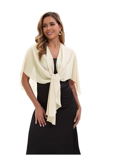 Baoqiya Chiffon Shawl Evening Scarf Shawls and Wraps for Women Wedding Party Bridal Scarves Cover Ups - color: Pale Champagne