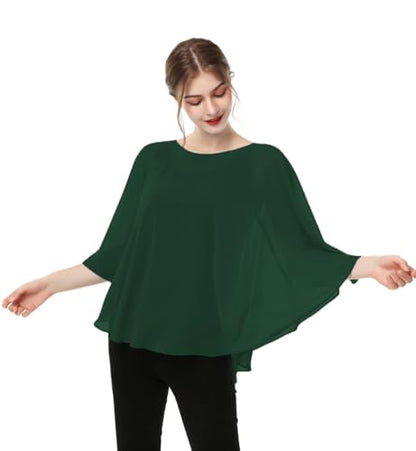 Capes for Womens Casual chiffon shawl Casual Chiffon Cape Sheer shawls and wraps Poncho Capelets Cover Up - color: Dark Green