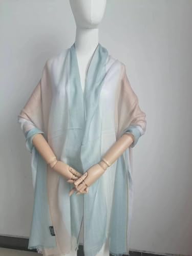 Luxury Cashmere Pashmina Style Shawl - Silk & Wool Blend Scarf, Lightweight Skin-Friendly Wrap - color: Gradient Light Blue