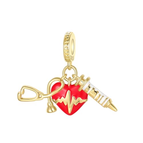 Prayer Cross Elephant Airplane Suitcase Charm 925 Sterling Silver Charms fits for Bracelets Necklace Pendant Bead Charms Jewelry Gift for Women Family - color: Nurse three Suit Charm