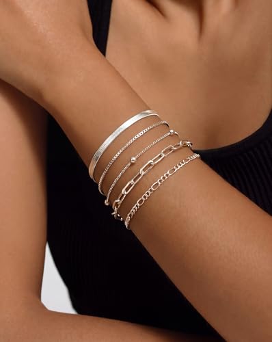 DEARMAY Gold Bracelets for Women Waterproof, 14K Gold Plated Stackable Jewelry Sets Non Tarnish Trendy Thin Dainty Cuban Link Paperclip Chain Bracelet Stack Fashion Accessories Gifts for Womens - style: chain