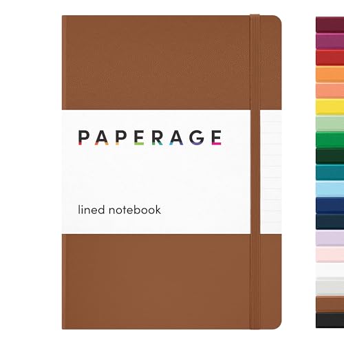 PAPERAGE Lined Journal Notebook, Hardcover Journal for Women & Men, 160 Pages, (5.6 in x 8 in), College Ruled Journaling Notebook for Work, School Supplies & Note Taking, (Cognac) - color: Cognac, style: A. Lined