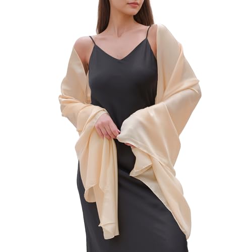 Womens Scarf Pashmina Shawls and Wraps for Evening Dresses Like Chiffon Silk Scarf for Bridal Weddings - color: Champagne