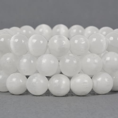 Justinstones Gemstone Crystals Chakra Beads Bracelet Crystal Healing 10mm Round Stretchable Bracelet for Her Gift - color: Cat Eye White Selenite