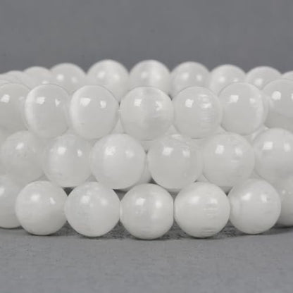 Justinstones Gemstone Crystals Chakra Beads Bracelet Crystal Healing 10mm Round Stretchable Bracelet for Her Gift - color: Cat Eye White Selenite